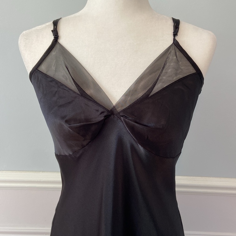 Cabernet Slip Dress Black Satin Mesh 90s 30s Style Bias Cut Pin Up Black Sz S - Picture 4 of 11